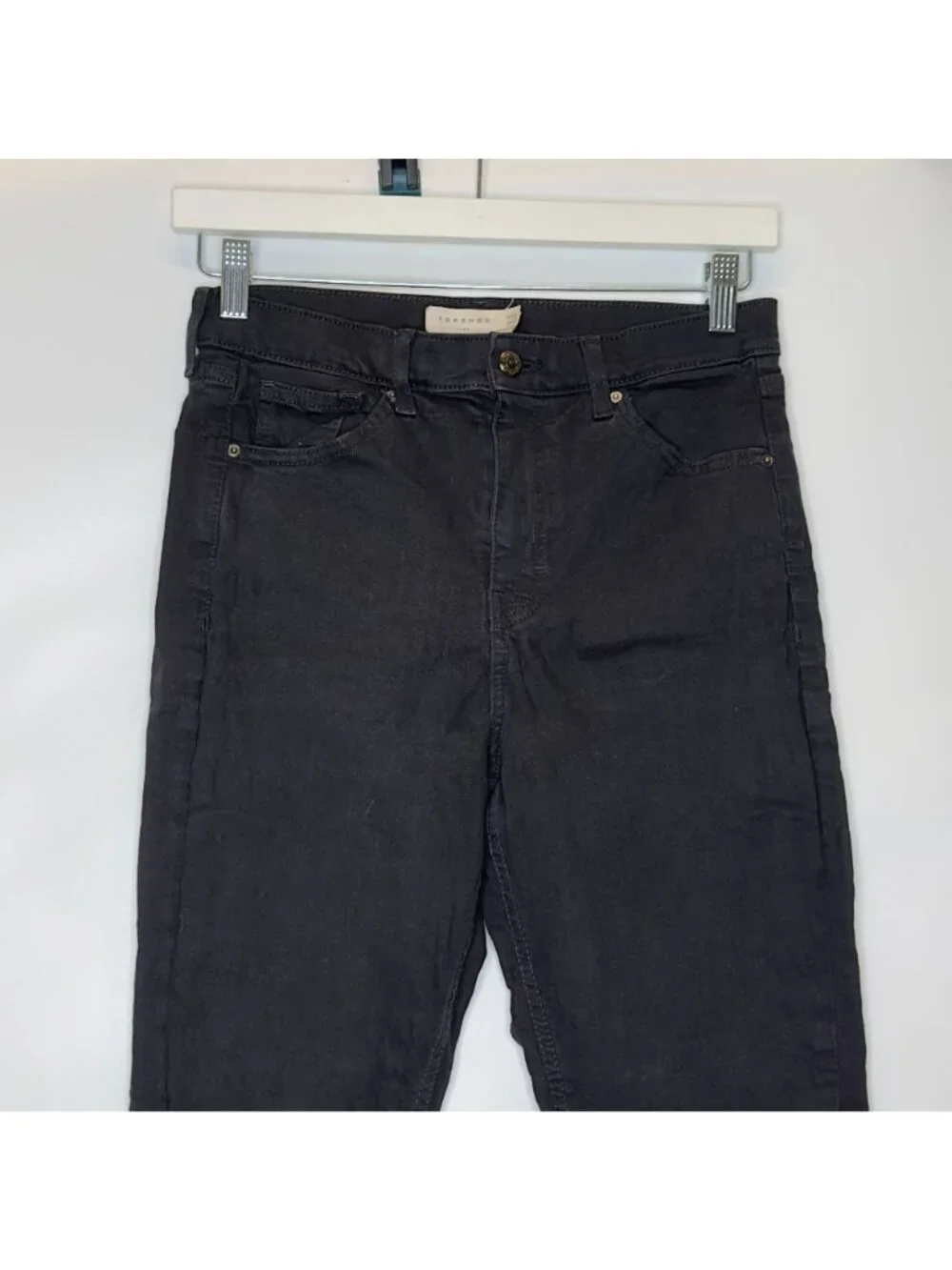 Topshop Jamie Jeans Womens W30 Black High Rise Skinny Distressed Knee Stretch